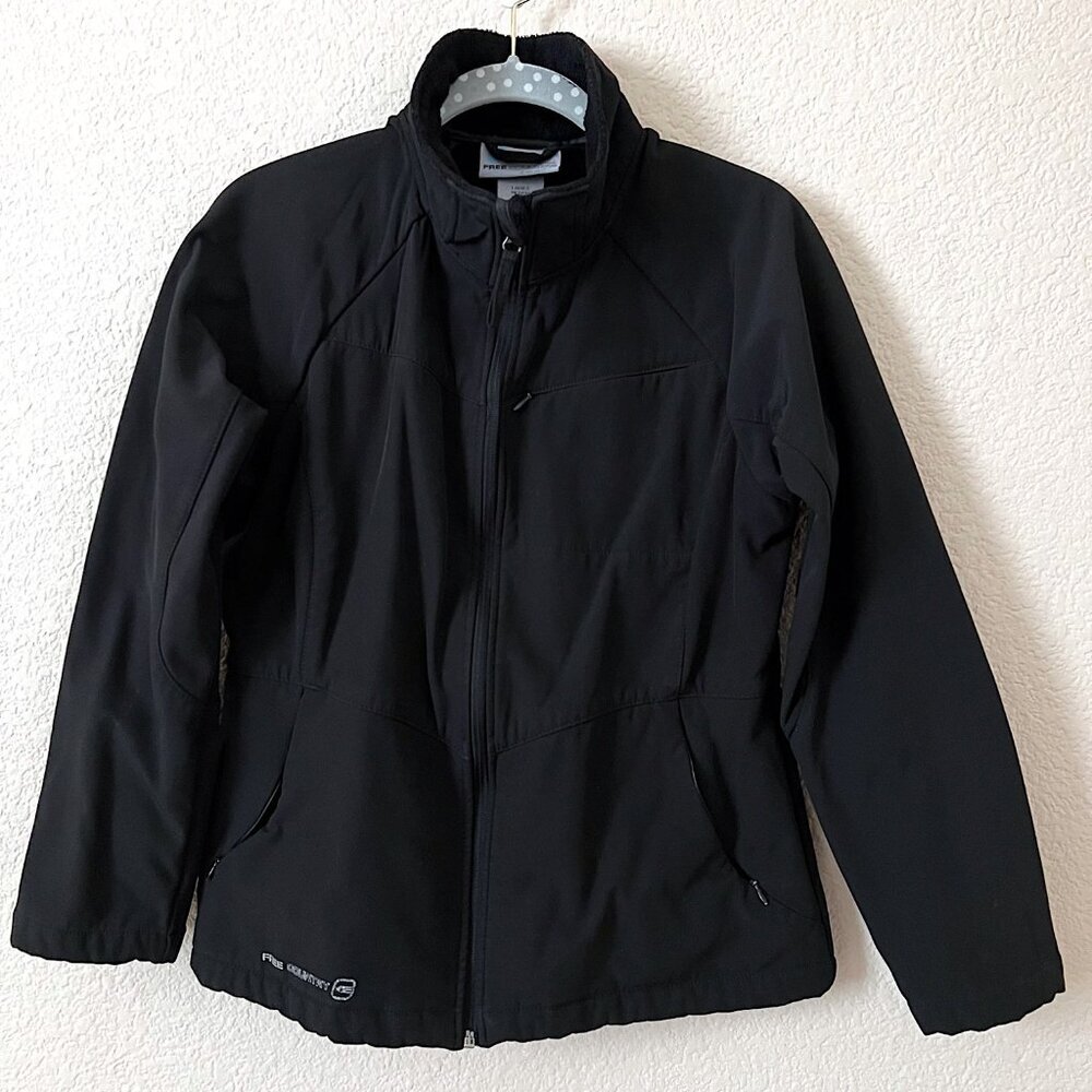 Black Fleece Lined Full Zip Outdoor Hiking Camping Jacket No Hood Women Size M